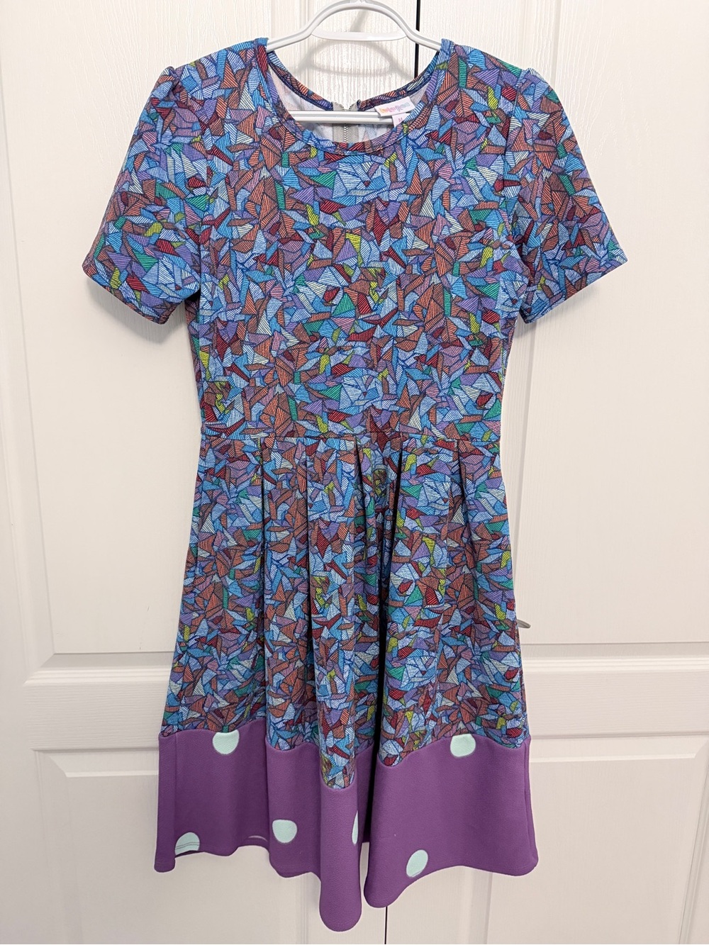 LULAROE Women Mosaic Print Short Sleeve Dress NWOT- M- Polka Dot Pockets Amelia